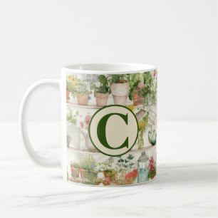 Cute Flower Vase Garden Plants Watercolor Monogram Coffee Mug