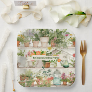 Cute Flower Vase Garden Plants Watercolor Party Paper Plates
