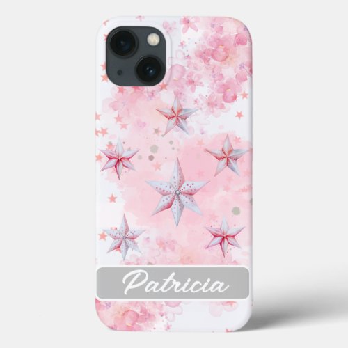 Cute Flower Watercolor Stars pink iPhone 13 Case
