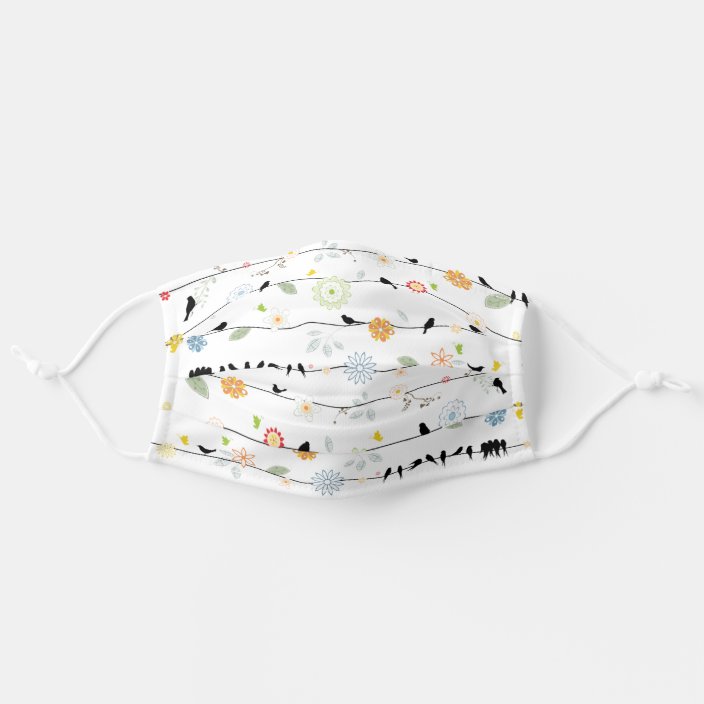 Cute Flowers And Birds On The Wire Adult Cloth Face Mask Zazzle Com