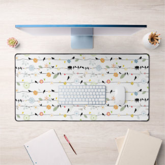Cute Flowers and Birds on the Wire Desk Mat
