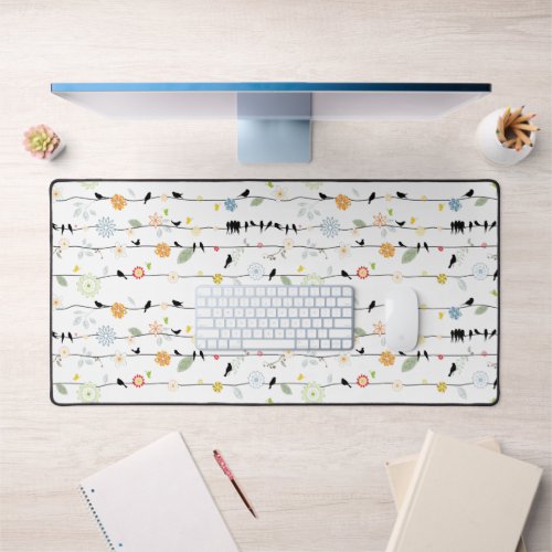 Cute Flowers and Birds on the Wire Desk Mat