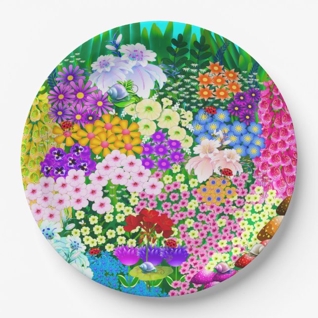 Cute Flowers and Bugs Paper Plates (Front)
