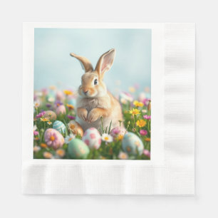 Cute Flowers and Bunny Easter Party Napkins