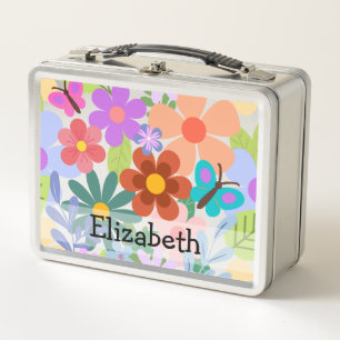 Cute Flowers and Butterflies Custom Metal Lunch Box