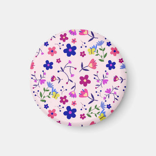 Cute Flowers and Butterflies on Pink Magnet