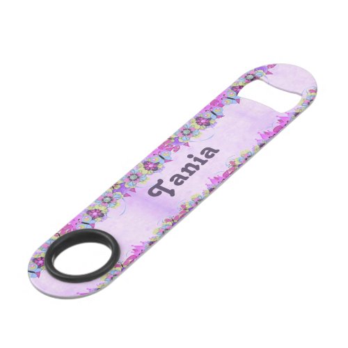 Cute flowers and butterflies on purple bar key