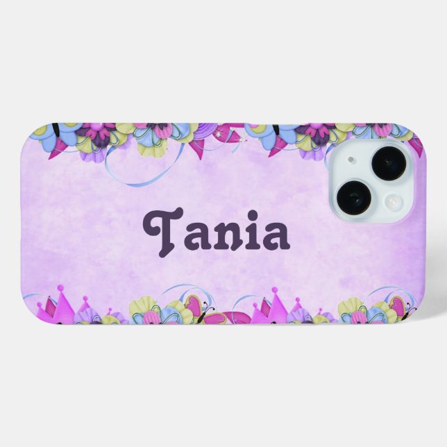 Cute flowers and butterflies on purple Case-Mate iPhone case (Back (Horizontal))