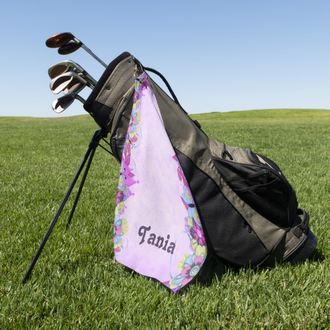 Cute flowers and butterflies on purple golf towel (Green)