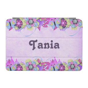 Cute flowers and butterflies on purple iPad mini cover