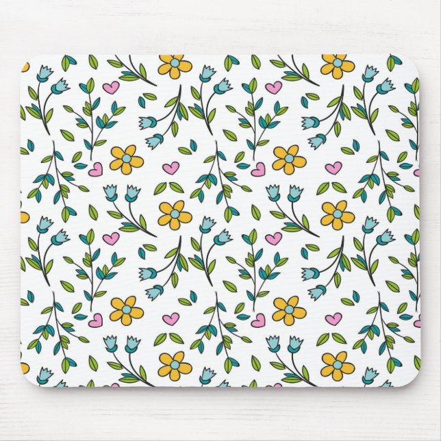 Cute Flowers and Hearts Light Pattern Mouse Pad (Front)