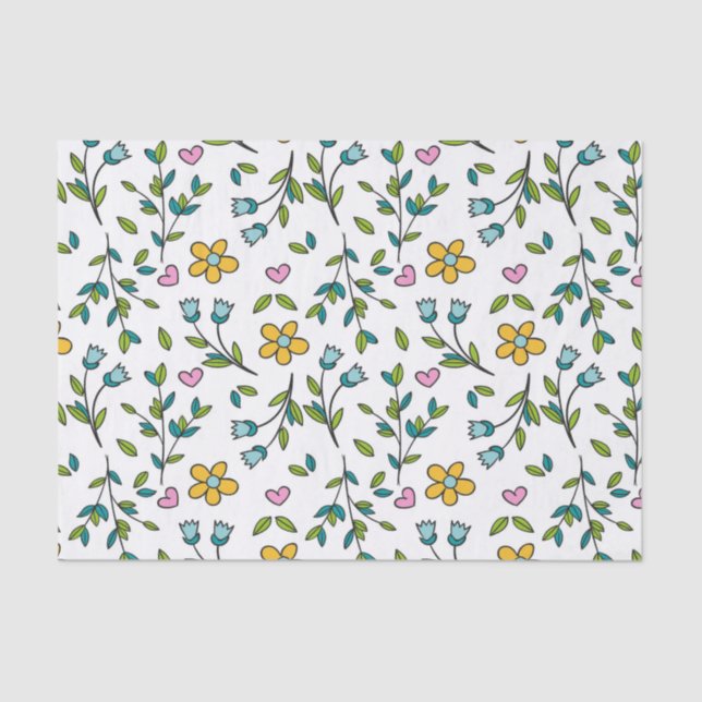 Cute Flowers and Hearts Light Pattern Tissue Paper (Front)