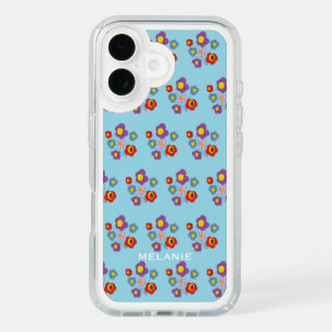 Cute Flowers and Ladybug Pattern Blue Personalised iPhone 16 Case