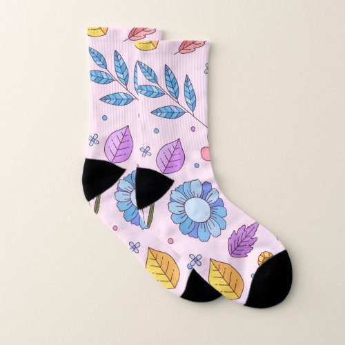 cute flowers and leaves pattern  socks