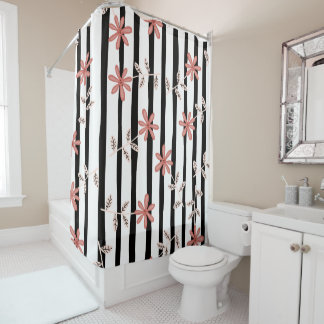 Cute flowers and stripes pattern shower curtain