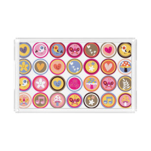 cute flowers, birds, hearts pattern acrylic tray
