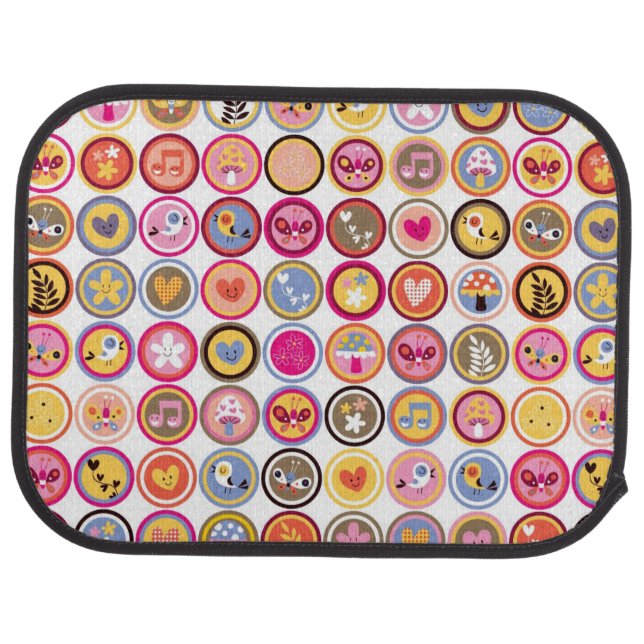 cute flowers, birds, hearts pattern car mat (Rear)