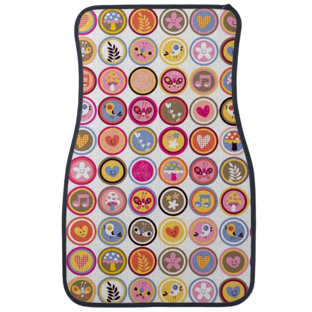 cute flowers, birds, hearts pattern car mat (Front)