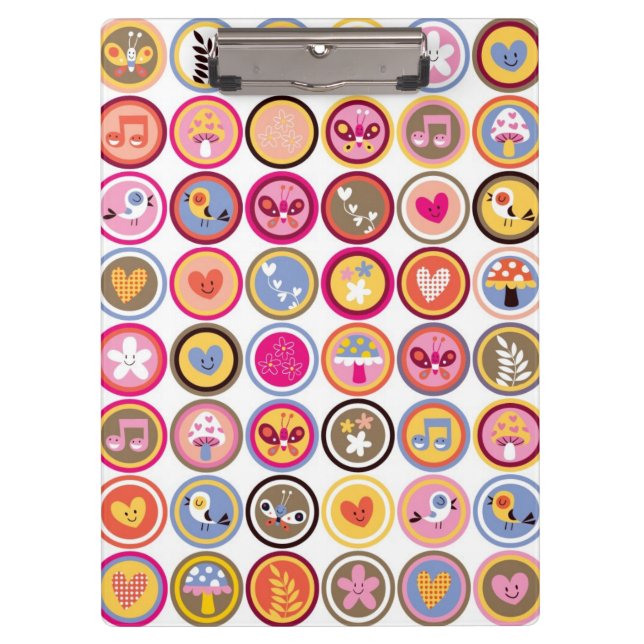 cute flowers, birds, hearts pattern clipboard (Front)