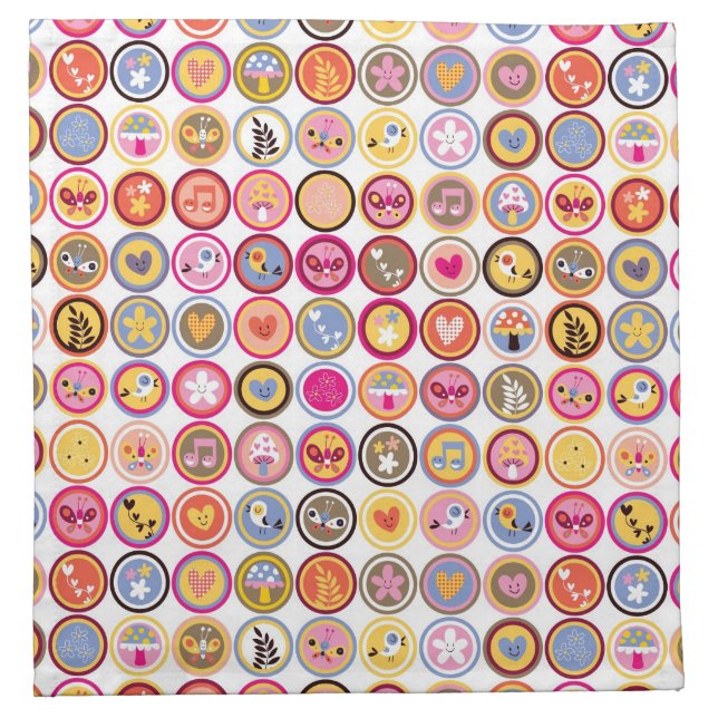 cute flowers, birds, hearts pattern cloth napkin (Front)