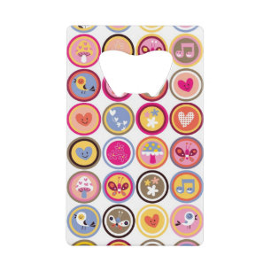cute flowers, birds, hearts pattern credit card bottle opener