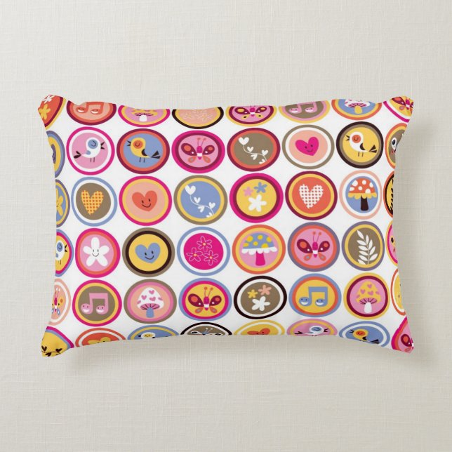 cute flowers, birds, hearts pattern decorative pillow (Front)