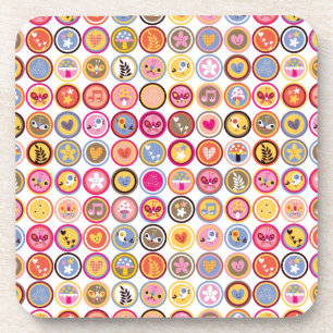cute flowers, birds, hearts pattern drink coaster