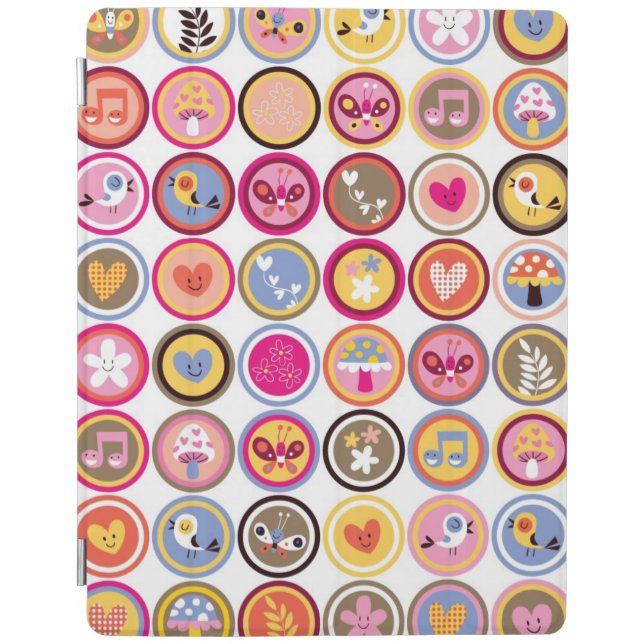cute flowers, birds, hearts pattern iPad smart cover (Front)