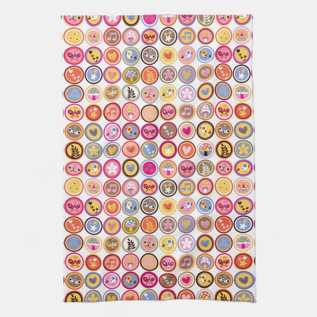 cute flowers, birds, hearts pattern kitchen towel (Vertical)