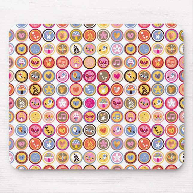 cute flowers, birds, hearts pattern mouse pad (Front)