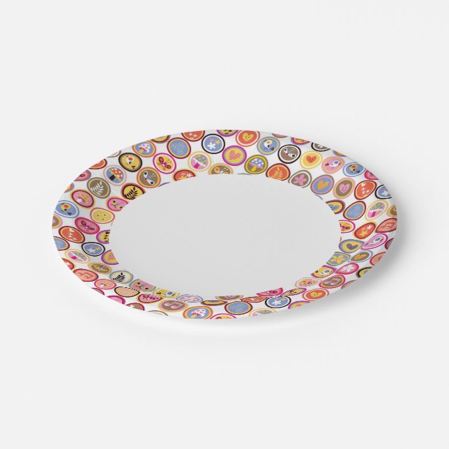 cute flowers, birds, hearts pattern paper plates (Angled)