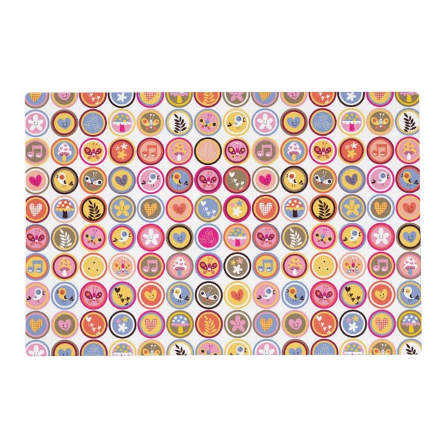 cute flowers, birds, hearts pattern placemat (Front)