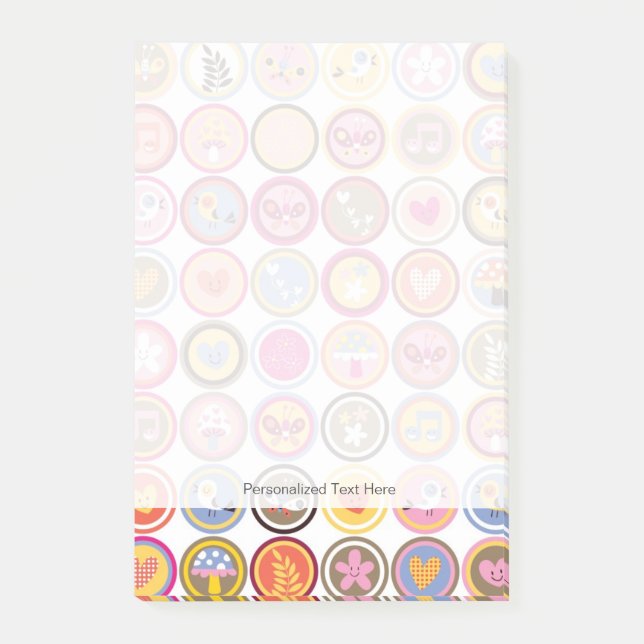 cute flowers, birds, hearts pattern post-it notes (Front)