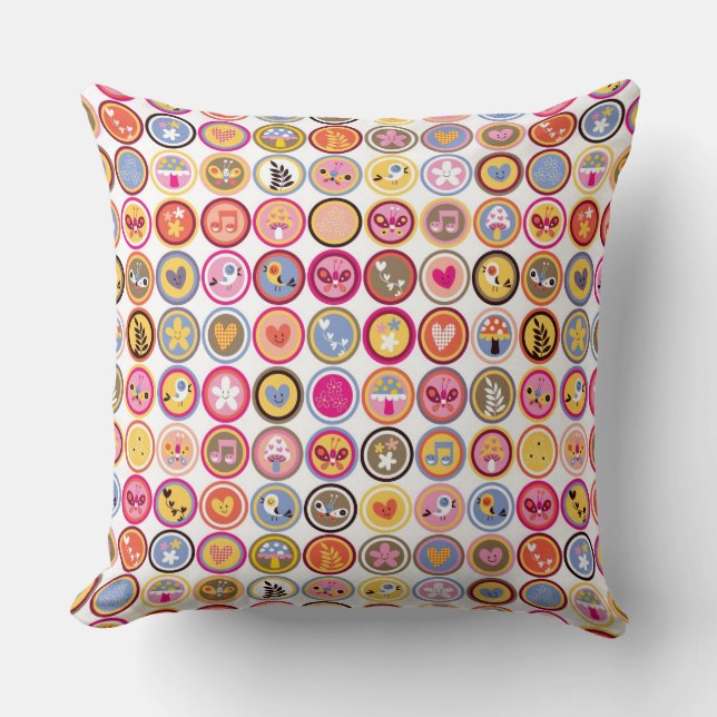 cute flowers, birds, hearts pattern throw pillow (Front)