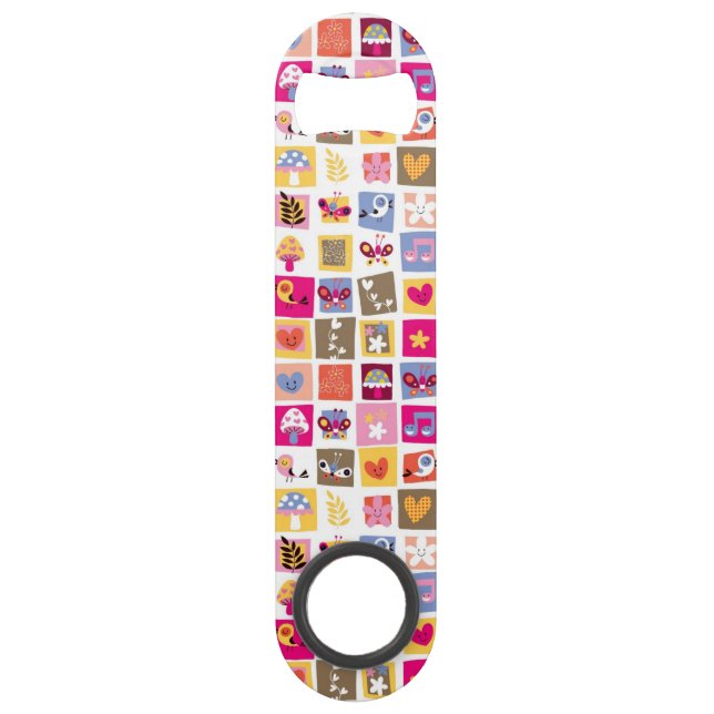 cute flowers, birds, hearts squares pattern bar key (Front)