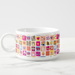 cute flowers, birds, hearts squares pattern bowl