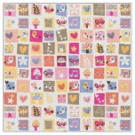 cute flowers, birds, hearts squares pattern fabric