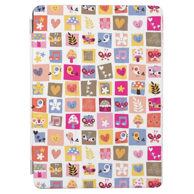 cute flowers, birds, hearts squares pattern iPad air cover (Front)
