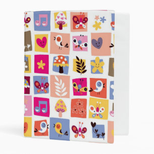 cute flowers, birds, hearts squares pattern mini binder