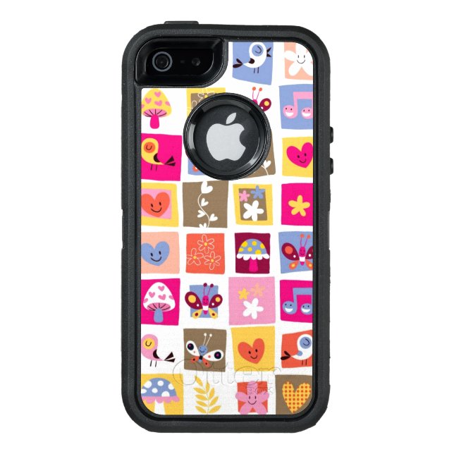 cute flowers, birds, hearts squares pattern otterbox iPhone case (Back)