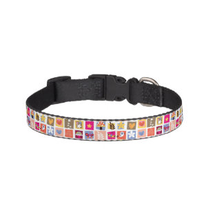 cute flowers, birds, hearts squares pattern pet collar