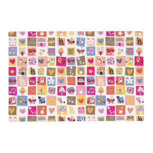 cute flowers, birds, hearts squares pattern placemat