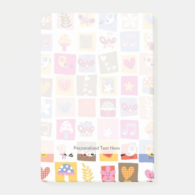 cute flowers, birds, hearts squares pattern post-it notes (Front)