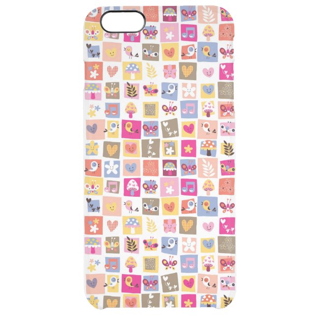 cute flowers, birds, hearts squares pattern uncommon iPhone case (Back)