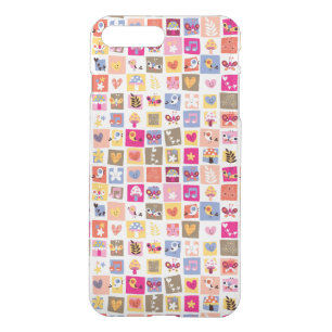 cute flowers, birds, hearts squares pattern iPhone 8 plus/7 plus case
