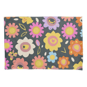 Cute flowers black backround pillow case