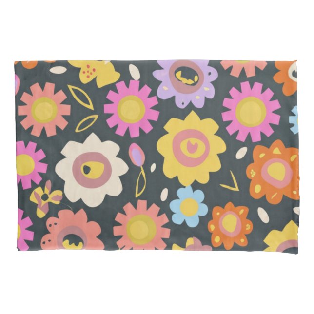 Cute flowers black backround pillow case (Front)