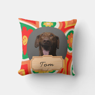 Cute Flowers christmas holiday Custom Dog Photo Throw Pillow