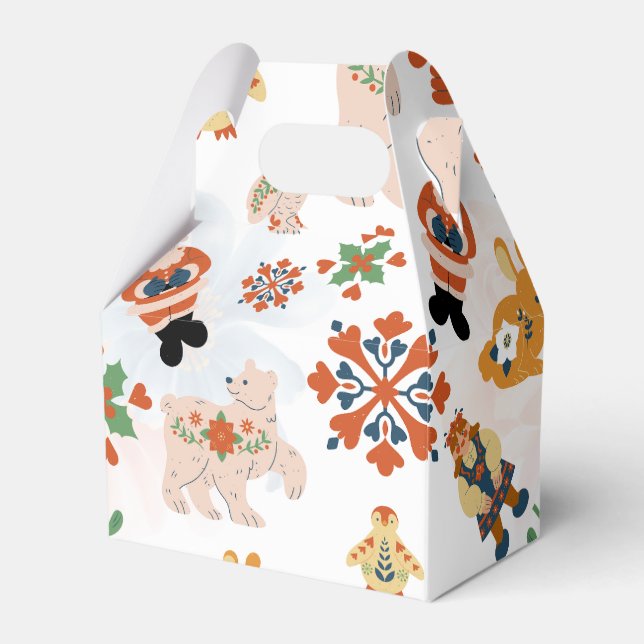 Cute Flowers Christmas Pattern with Santa Favor Boxes (Front Side)