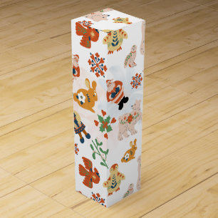 Cute Flowers Christmas Pattern with Santa Wine Box